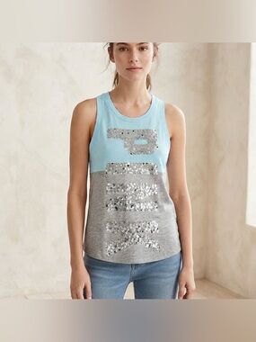 Victoria's Secret PINK Sequin Colorblock Blue Grey Racerback Tank Top XS